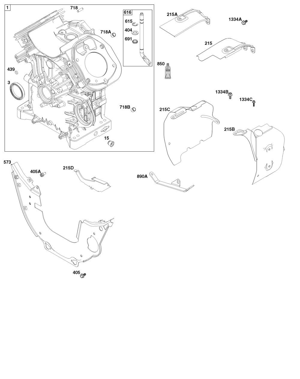 Cylinder Group Diagram and Parts List for 613477-0250-J1 400000 - 699999 Briggs and Stratton Engine